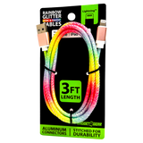 Charging Cable Rainbow Assortment 3FT - 12 Pieces Per Retail Ready Display 88456