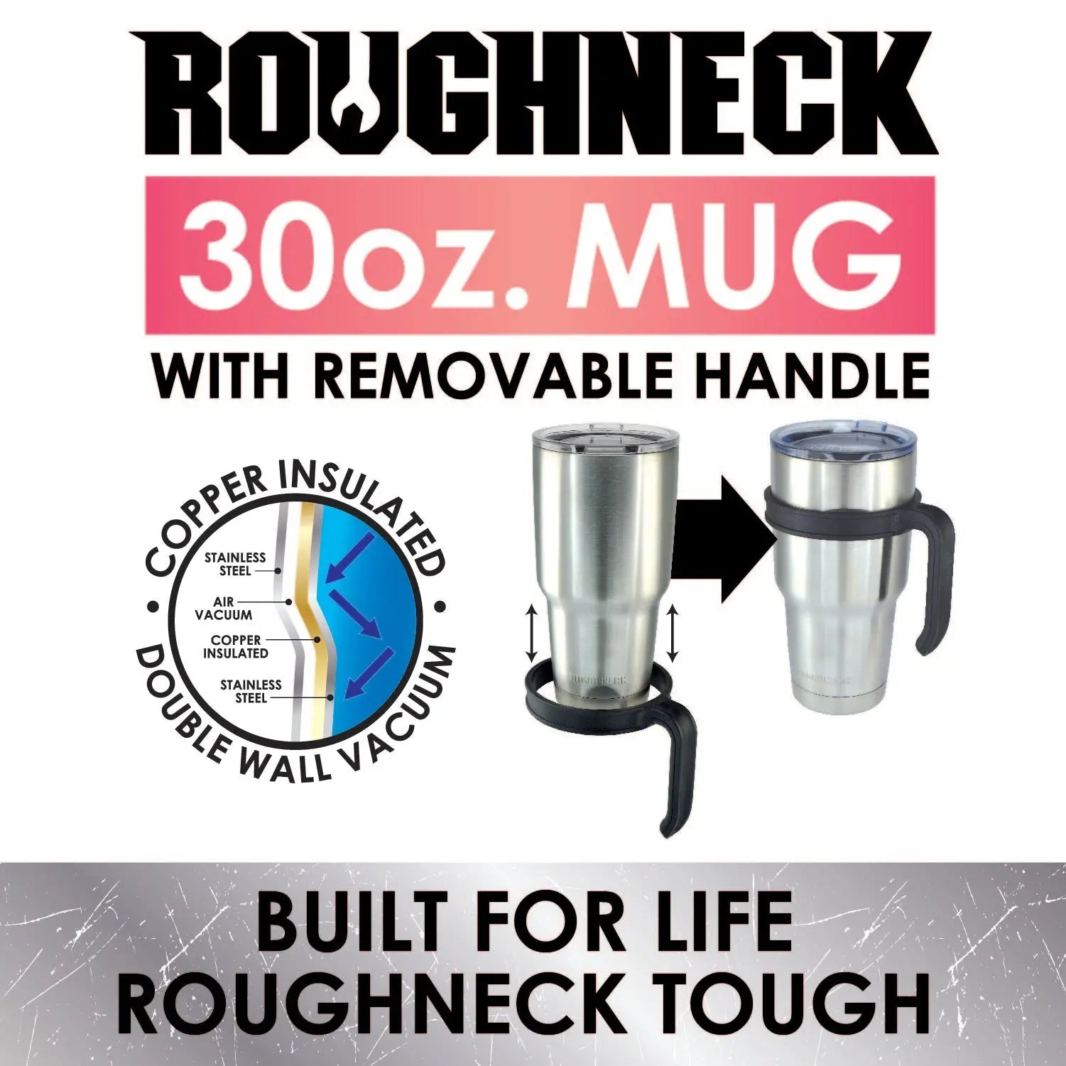 30 oz Insulated Stainless-Steel Cup with Handle and Straw Assortment - 17 Pieces Per Pack 88530 ROUGHNECK