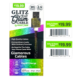 Charging Cable Glitz N Glam Assortment - 6 Pieces Per Retail Ready Display 24130