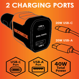 Car Charger Dual USB / USB-C Ports 20 Watts - 3 Pieces Per Pack 24587