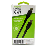 Charging Cable Nylon Braided USB-C to USB-C 6FT - 3 Pieces Per Pack 24619