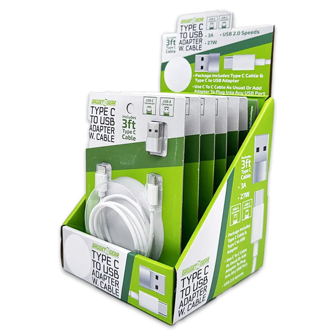 Charging Cable USB-C to USB-C with USB Adapter 3FT 3 Amp - 6 Pieces Per Retail Ready Display 24835 GADGET GEAR