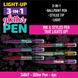 Wholesale Light-Up 3-In-1 Glitter Pen - 6 Pieces Per  Retail Ready Display 24849