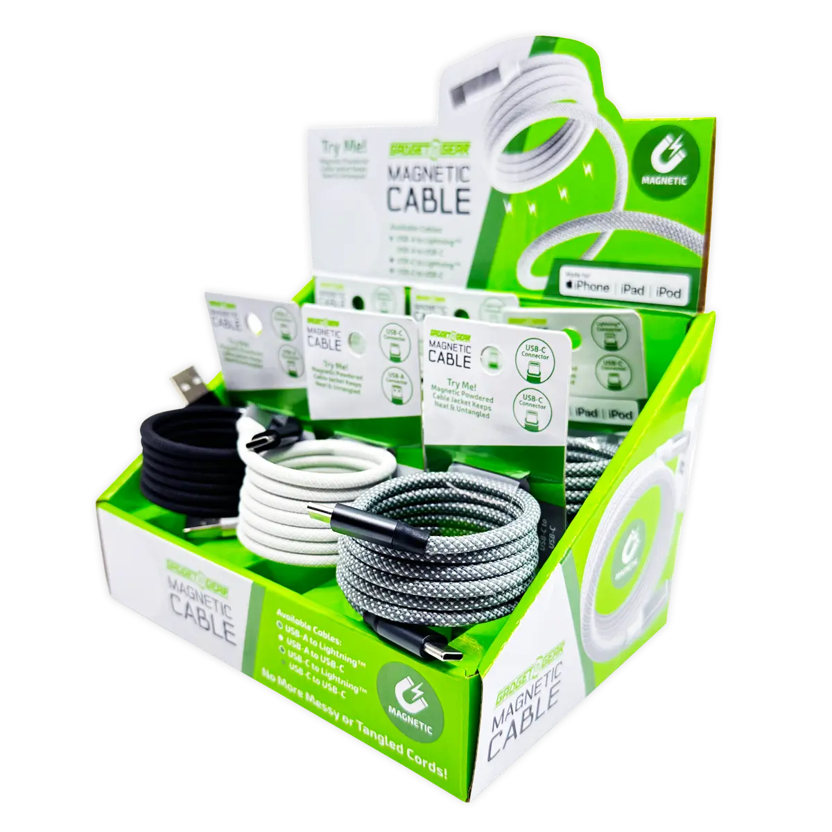 Charging Cable Magnetic Cloth Assortment- 6 Pieces Per Retail Ready Display 25070 GADGET GEAR