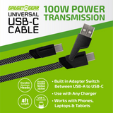 Charging Cable USB-C to USB-C with USB Adapter 4FT 100 Watts - 6 Pieces Per Retail Ready Display 25080