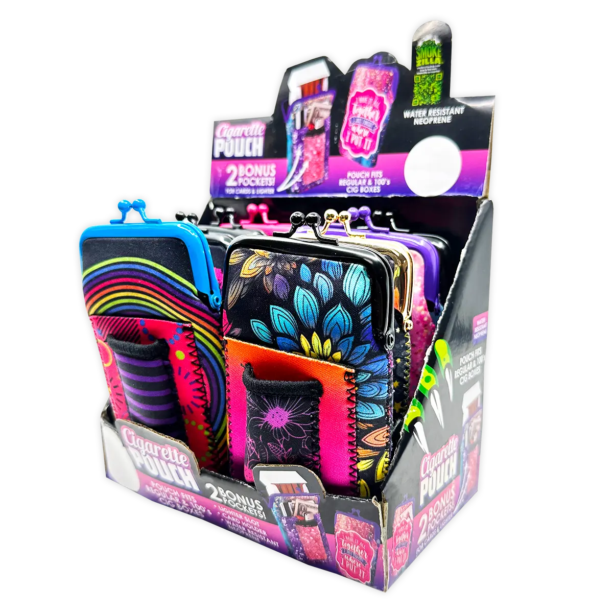 neoprene cigarette case Wholesale Smokezilla Kiss Lock Cig Pouch Assortment- 8/Pack for your store Occasions Gift Giving. Fun &