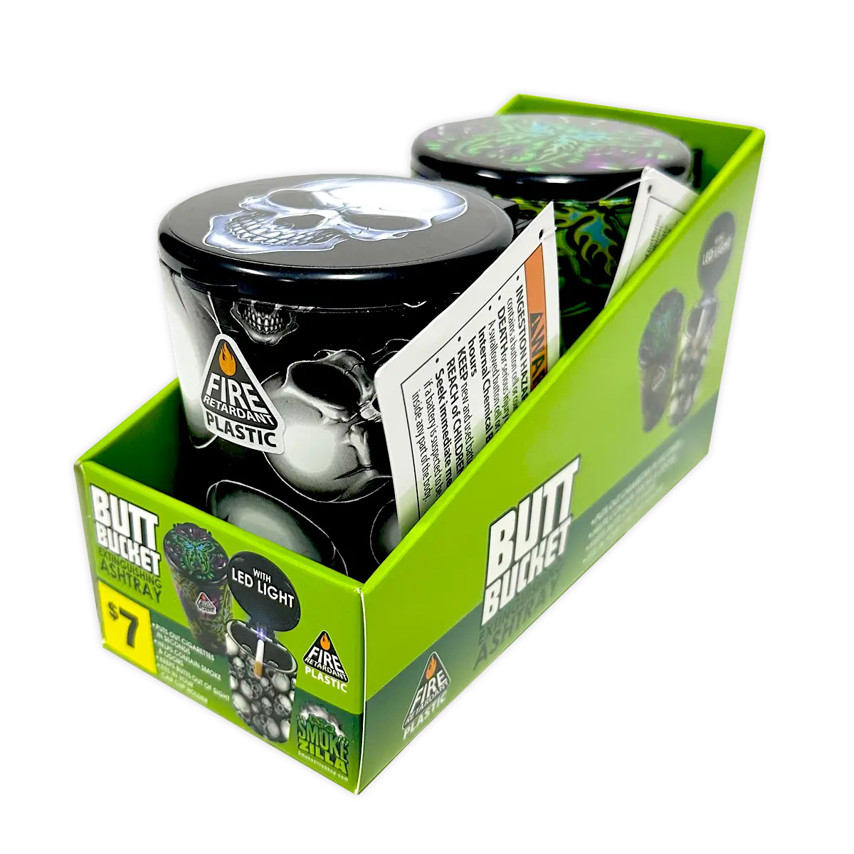 Full Print Butt Bucket Ashtray with LED Light - 2 Per Retail Ready Wholesale Display 40310 SMOKEZILLA
