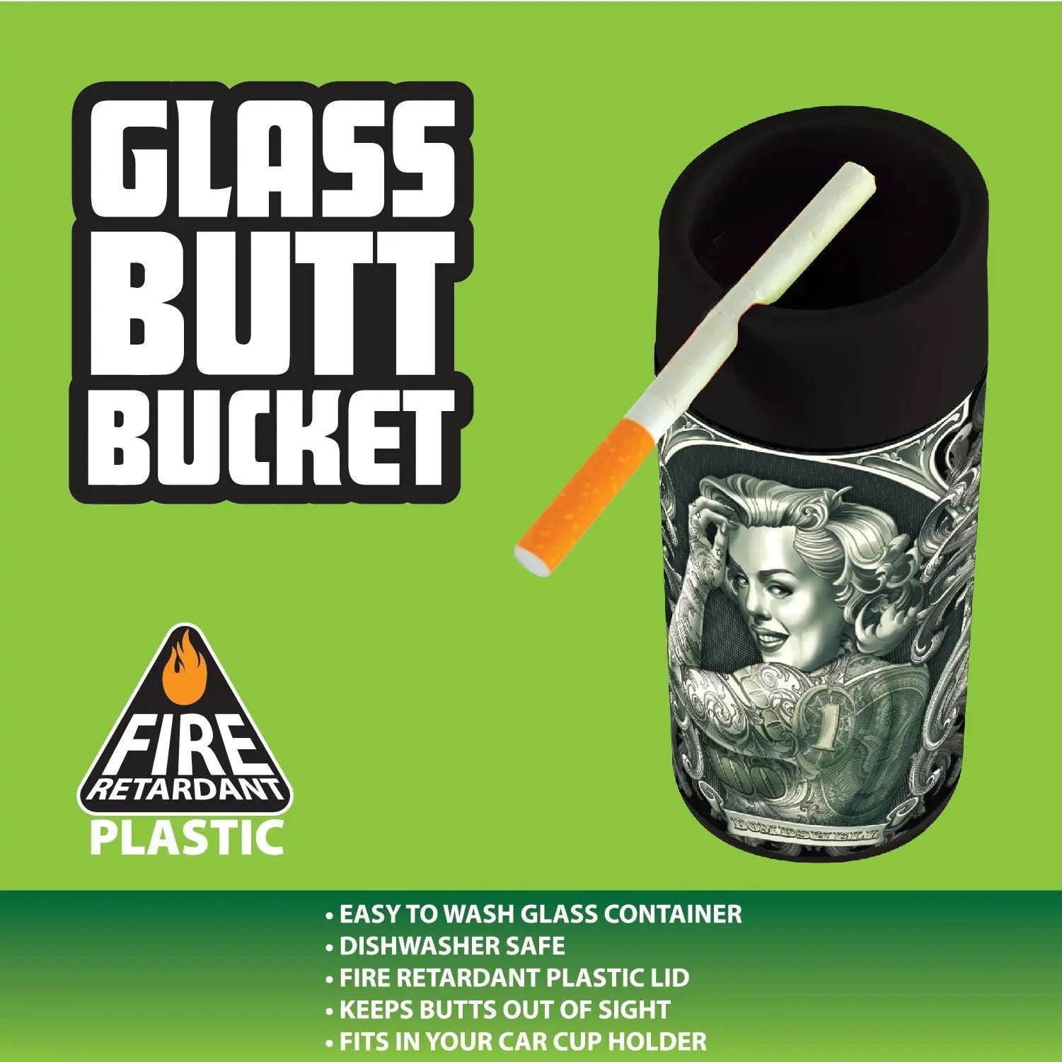Full Print Glass Butt Bucket Ashtray - 3 Per Retail Ready Wholesale Display 41462 SMOKEZILLA