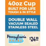 40 oz Stainless-Steel Insulated Printed Cup Pennsylvania Floor Display - 12 Pieces Per Retail Ready Display 88559 ROUGHNECK