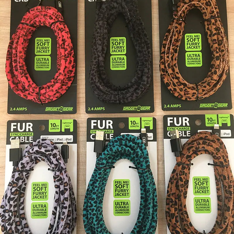 Charging Cable Fur Assortment 10FT 2.4 Amp - 6 Pieces Per Retail Ready Display 88341 GADGET GEAR