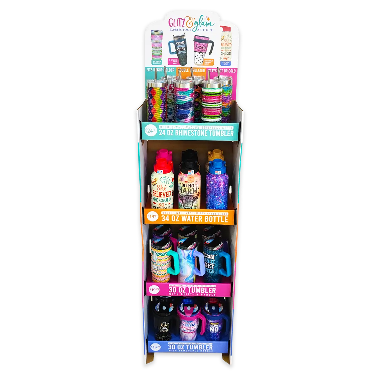 Insulated Drinkware Assortment Floor Display - 24 Pieces Per Retail Ready Display 88486 NOVELTY INC