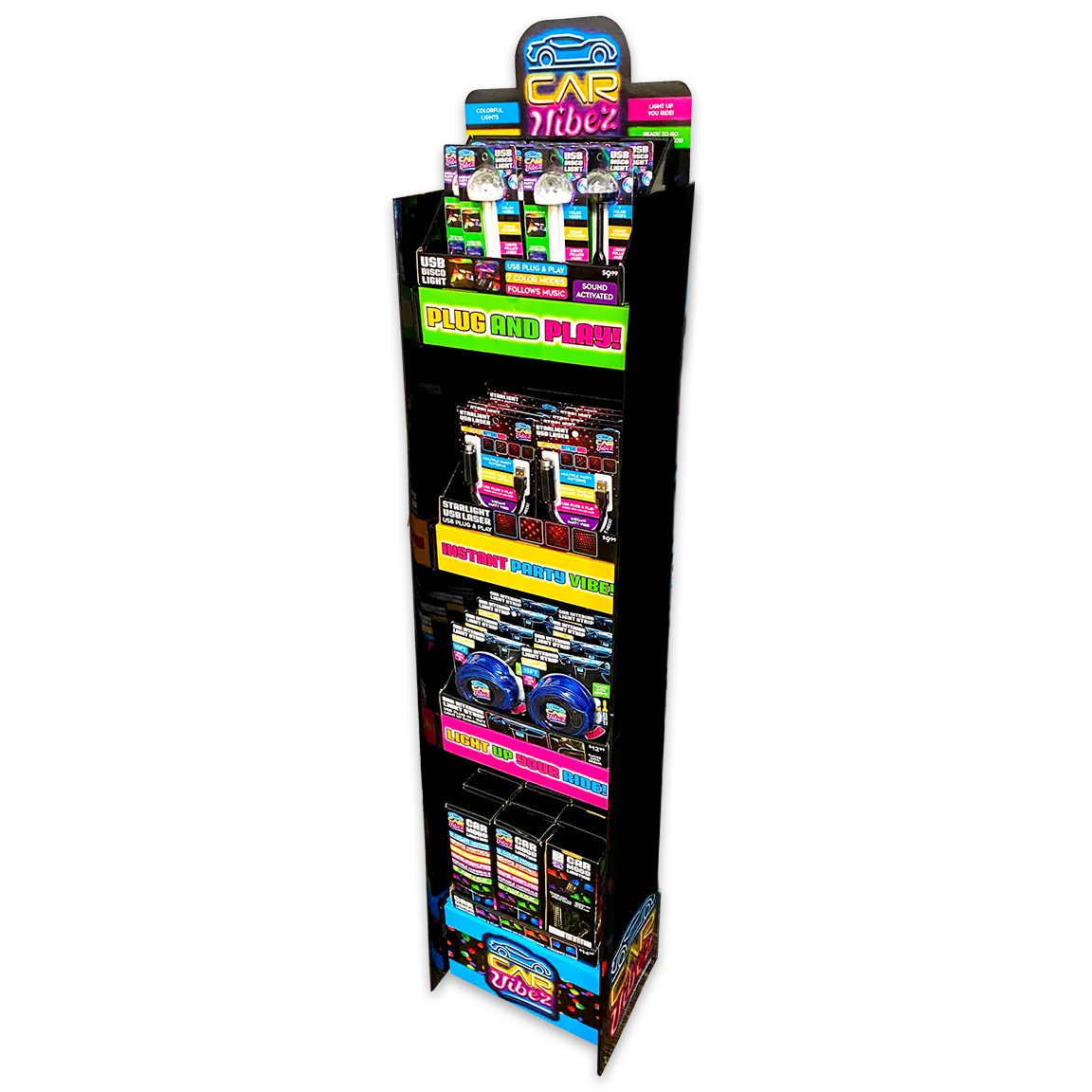 Car Lighting and Auto Accessories Assortment Floor Display - 40 Pieces Per Retail Ready Display 88540 CAR VIBEZ