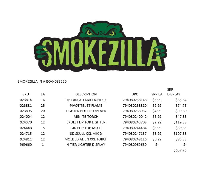 Curated Smokezilla Countertop Lighter Display - 4 Tier 88550 SMOKEZILLA