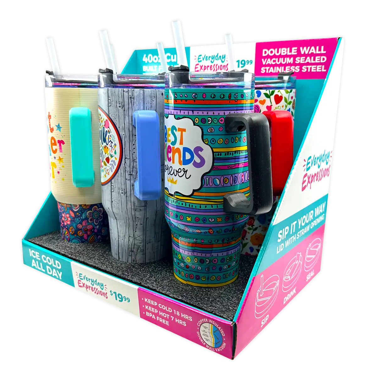 40 oz Stainless-Steel Insulated Themed Cups - 6 Pieces Per Retail Ready Display 88577 ROUGHNECK
