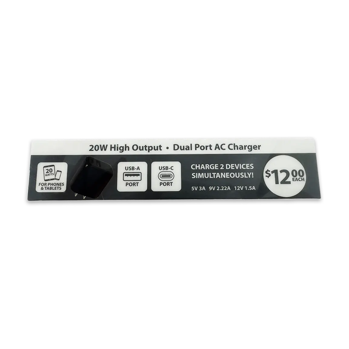Merchandising Fixture - USB-A to USB-C AC Wall Charger Sign ONLY 979500 NOVELTY INC