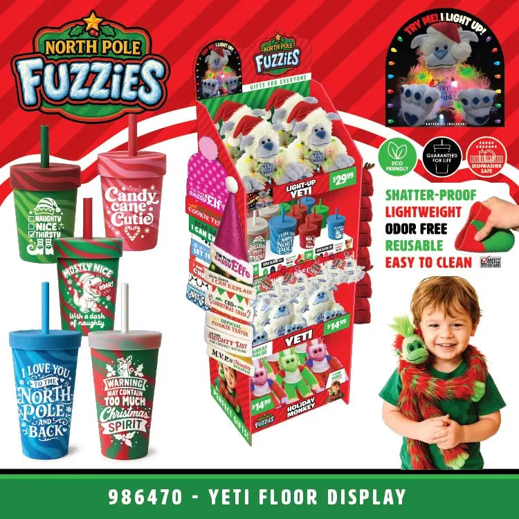 North Pole Fuzzies Yeti Gift Assortment Floor Display - 60 Pieces Per Retail Ready Display 88612 NOVELTY INC