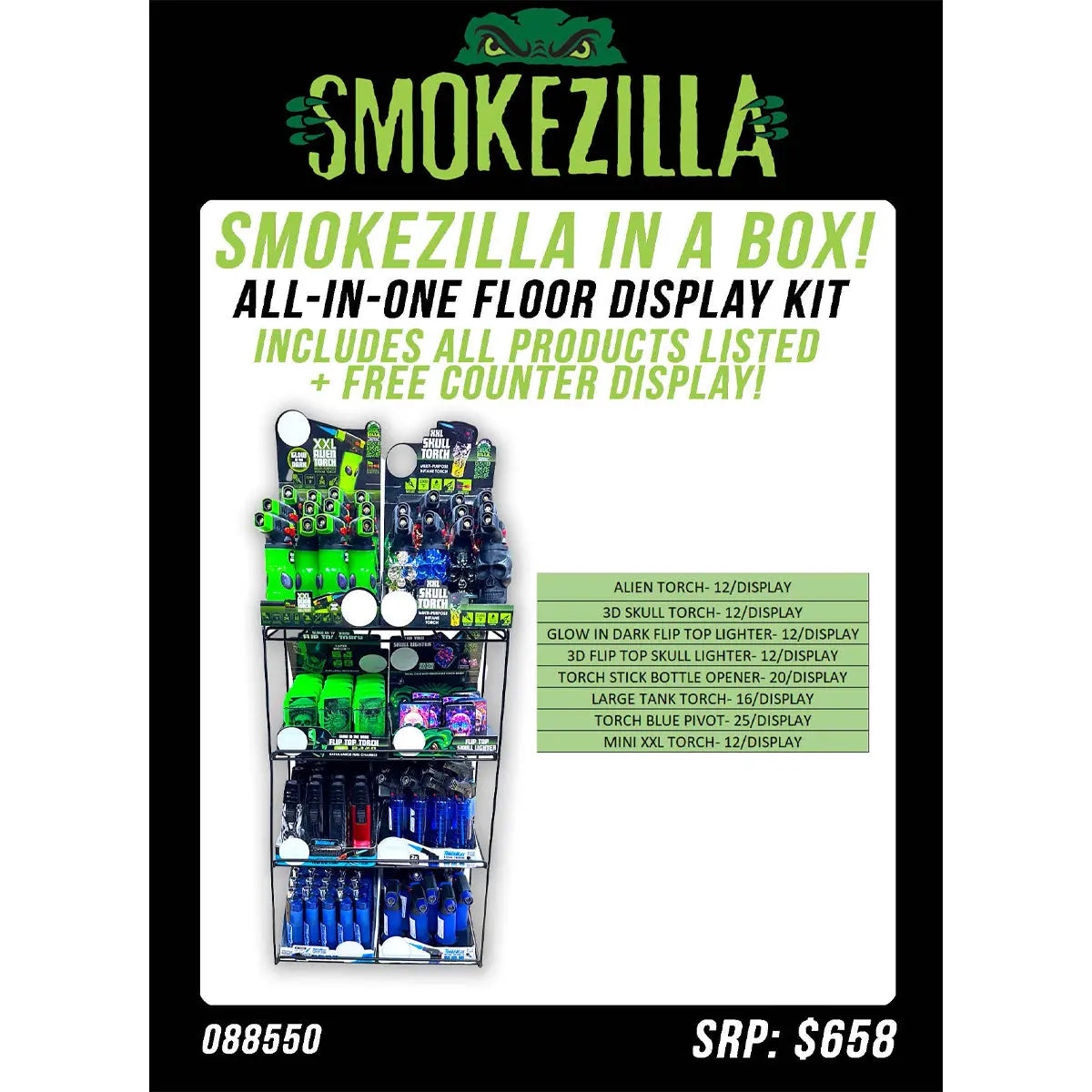 Curated Smokezilla Countertop Lighter Display - 4 Tier 88550 SMOKEZILLA