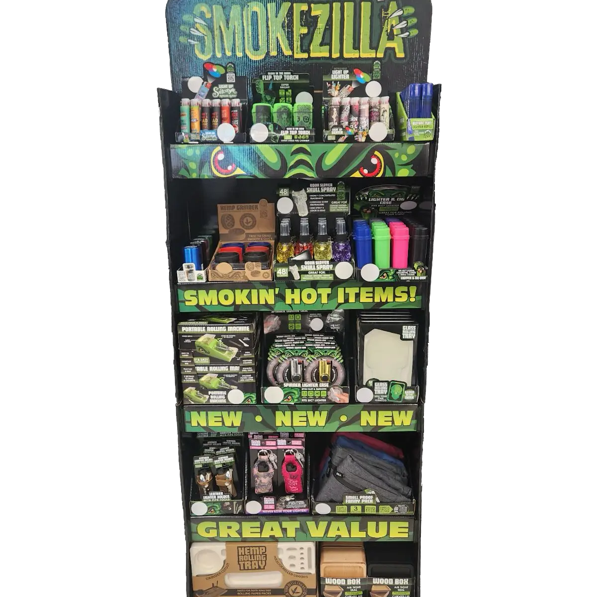 Curated Smokezilla Top Sellers Assorted Smoking Accessories Floor Display 88661 SMOKEZILLA