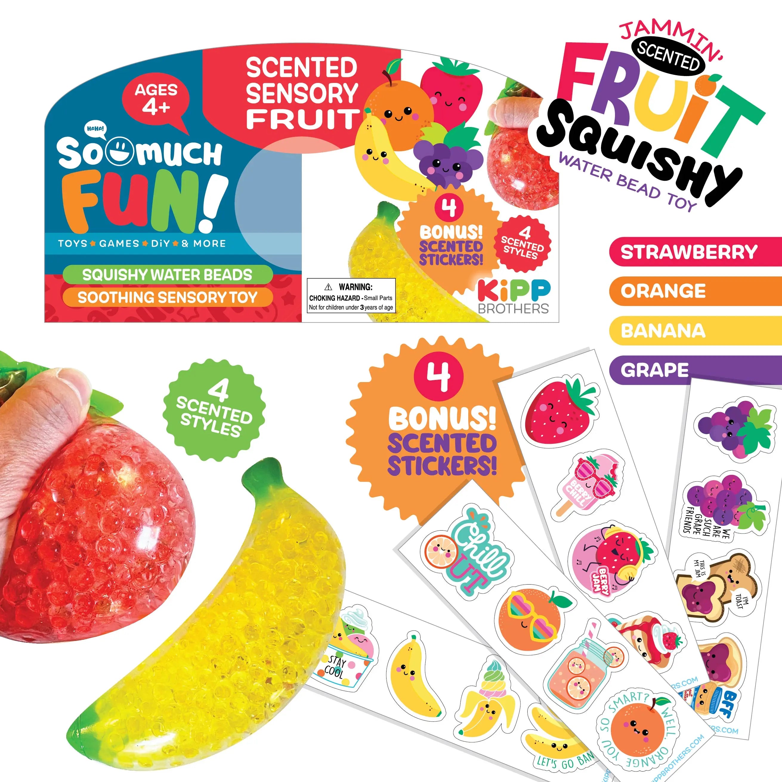 Squish and Squeeze Scented Fruit Bead Ball Toy with Stickers - 12 Pieces Per Pack 23356 KIPP BROTHERS
