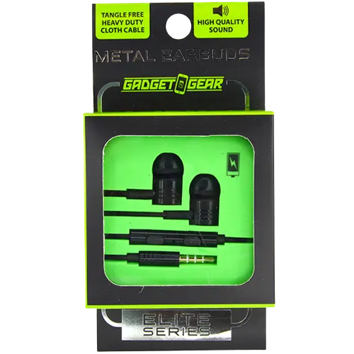 Wired Earbuds Metal With Mic  - 2 Pieces Per Pack 21206 GADGET GEAR