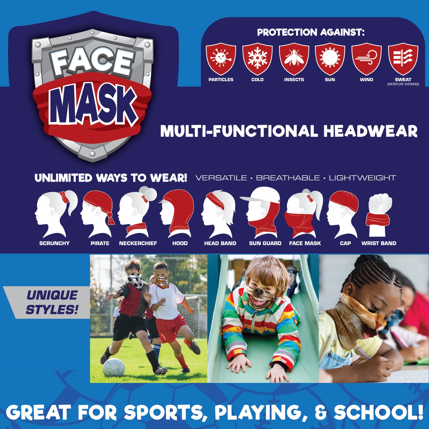 ITEM NUMBER 021954 KIDS TUBE FACE COVER 12 PIECES PER DISPLAY