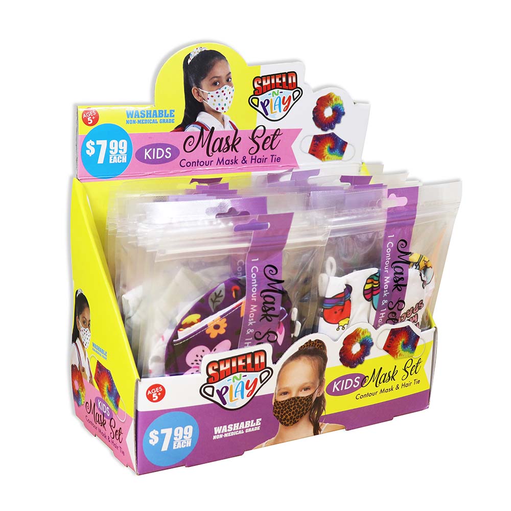 ITEM NUMBER 022022 CHILDRENS FACE MASK & HAIR TIE 24 PIECES PER DISPLAY