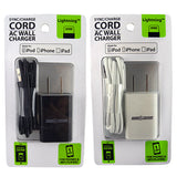 AC Wall Charger USB Port with USB to Lightning Charging Cable Set 2.4 Amp - 2 Pieces Per Pack  22328