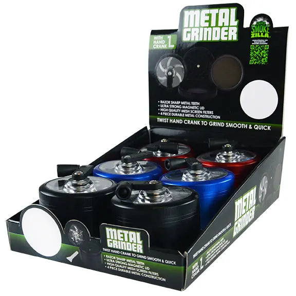 Metal 4 Piece Grinder with Crank 63Mm - 6 Pieces Per Retail Ready Display 22707 SMOKEZILLA