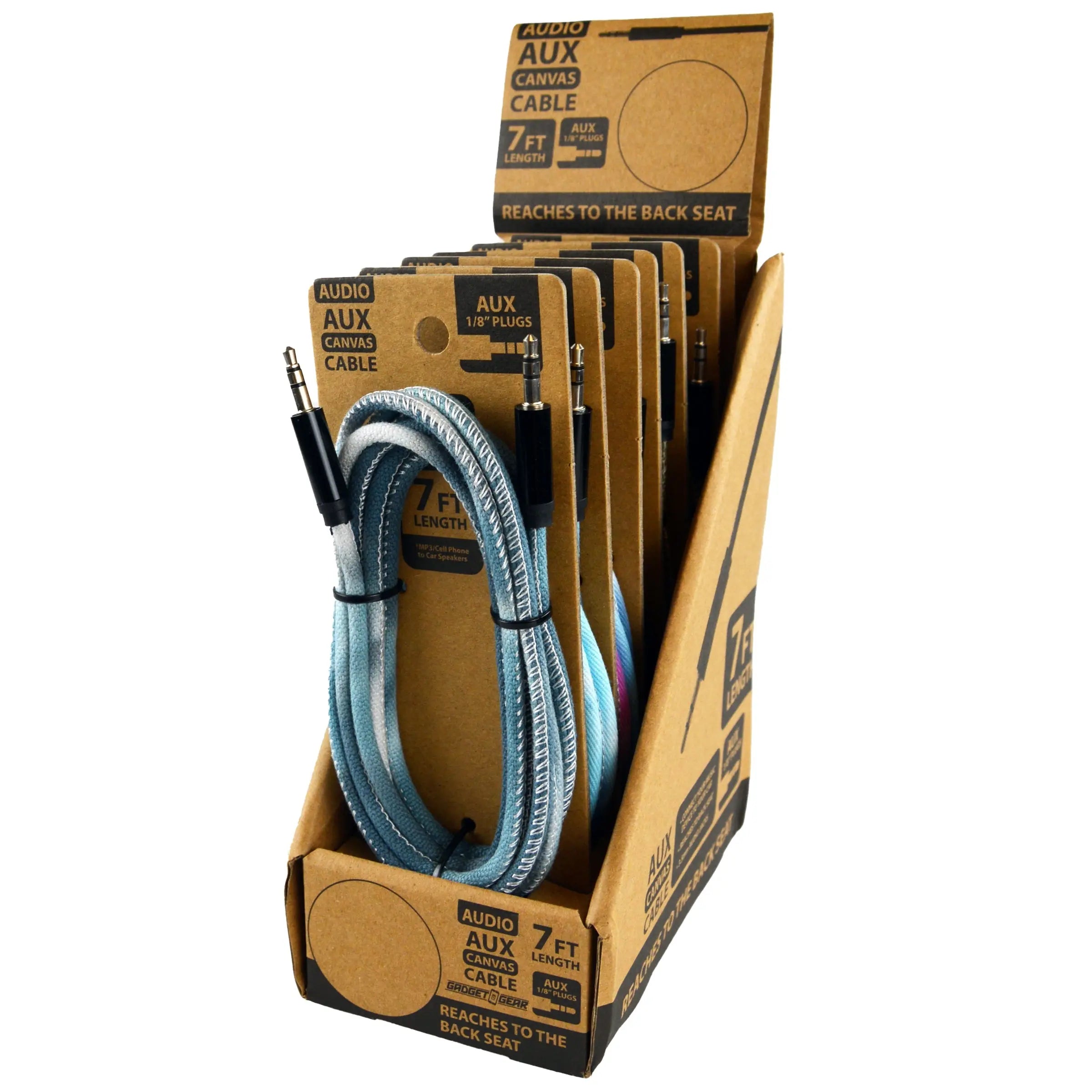 Canvas Auxiliary Cable 7FT - 6 Pieces Per Retail Ready Display 22744 GADGET GEAR
