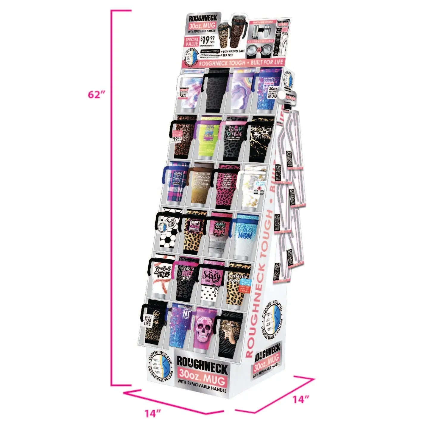 30 oz Insulated Stainless-Steel Cup with Handle Assortment Floor Display - 36 Pieces Per Retail Ready Display 88360 ROUGHNECK