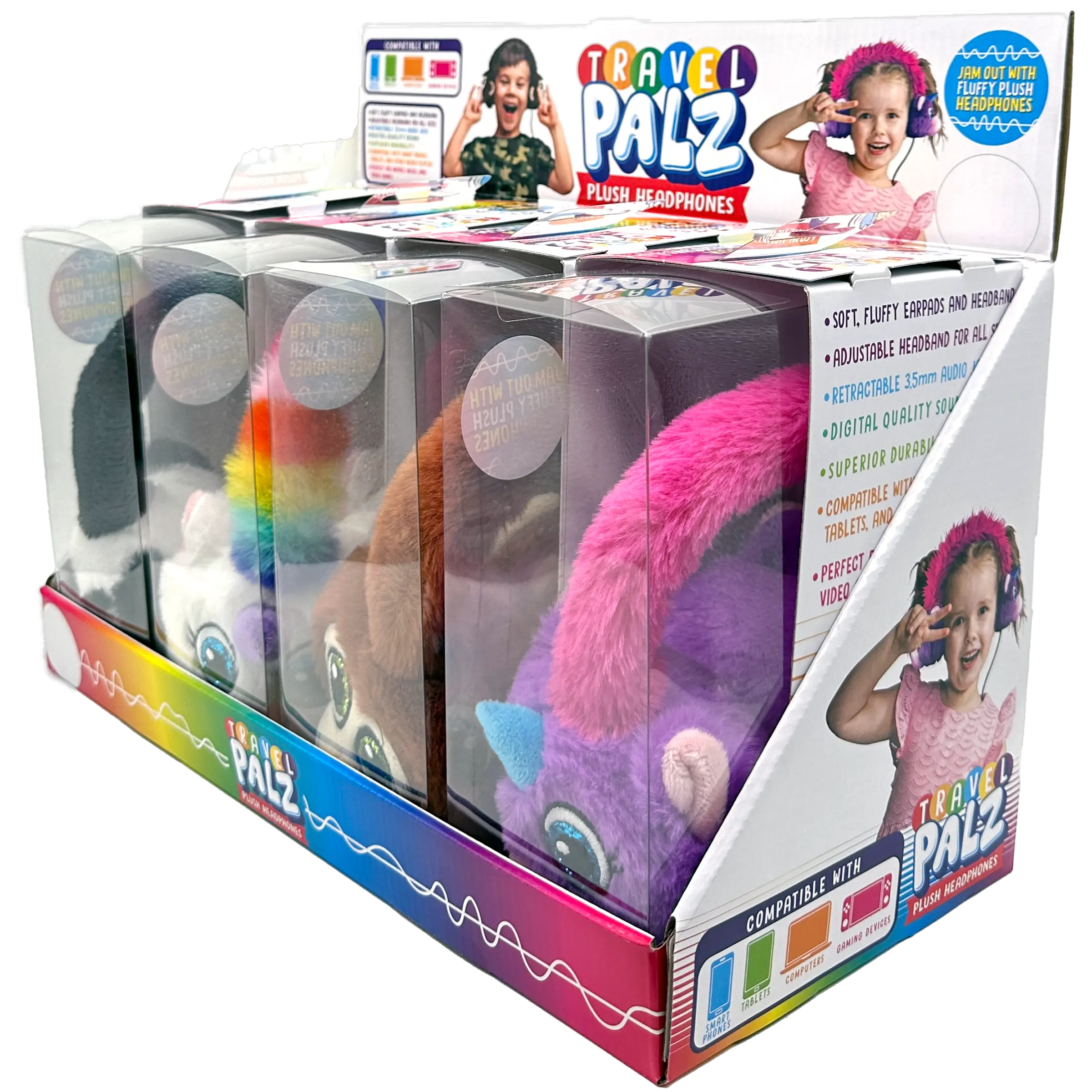 Wired Headphones Travel Pals Kids Plush with Retractable Cord
