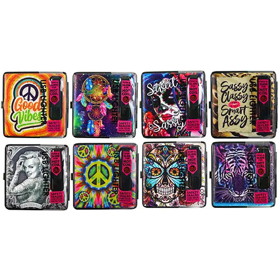 Cigarette Case with USB Coil Lighter - 6 Pieces Per Retail Ready Display 26155 SMOKEZILLA