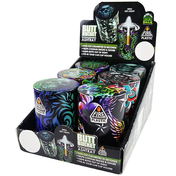 Full Print Butt Bucket Ashtray with LED Light - 6 Per Retail Ready Display 26631 SMOKEZILLA