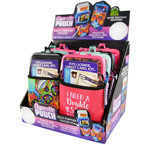 Neoprene Cigarette Pouch with Pocket - 8 Pieces Per Retail Ready Display 26663 SMOKEZILLA