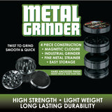 Metal 4 Piece Grinder with Printed Top - 6 Pieces Per Retail Ready Display 30015