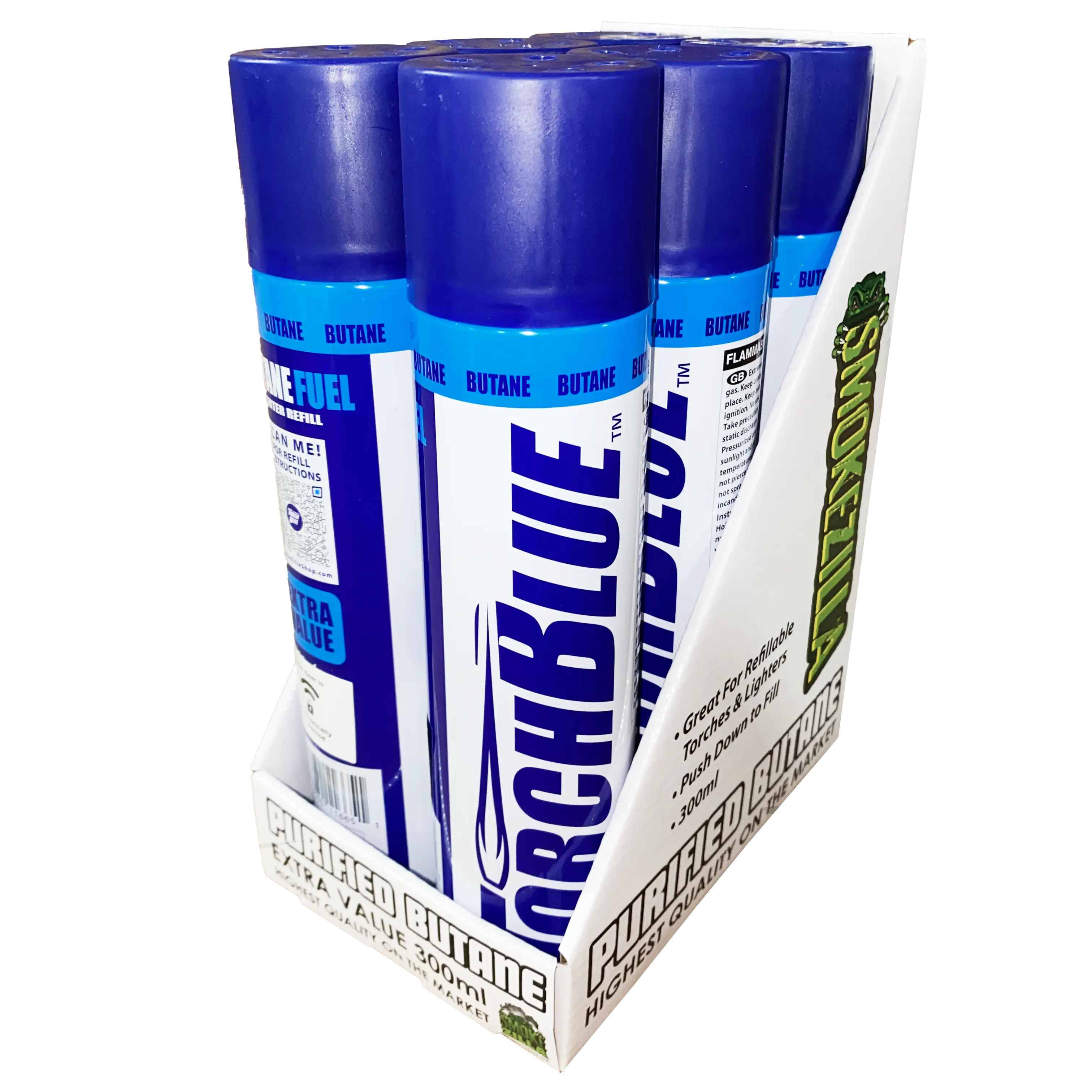 300ML Bulk Torch Blue Butane Refill - 6 Pieces Per Retail Ready Display 40784 SMOKEZILLA