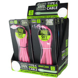 Charging Cable Glow in The Dark Flat USB to USB-C 9FT - 12 Pieces Per Retail Ready Display 40353