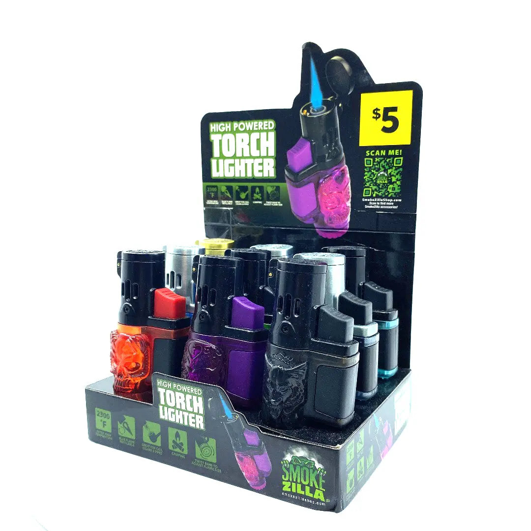 Molded Torch Lighter with Flip Top - 9 Pieces Per Retail Ready Display 40884 SMOKEZILLA
