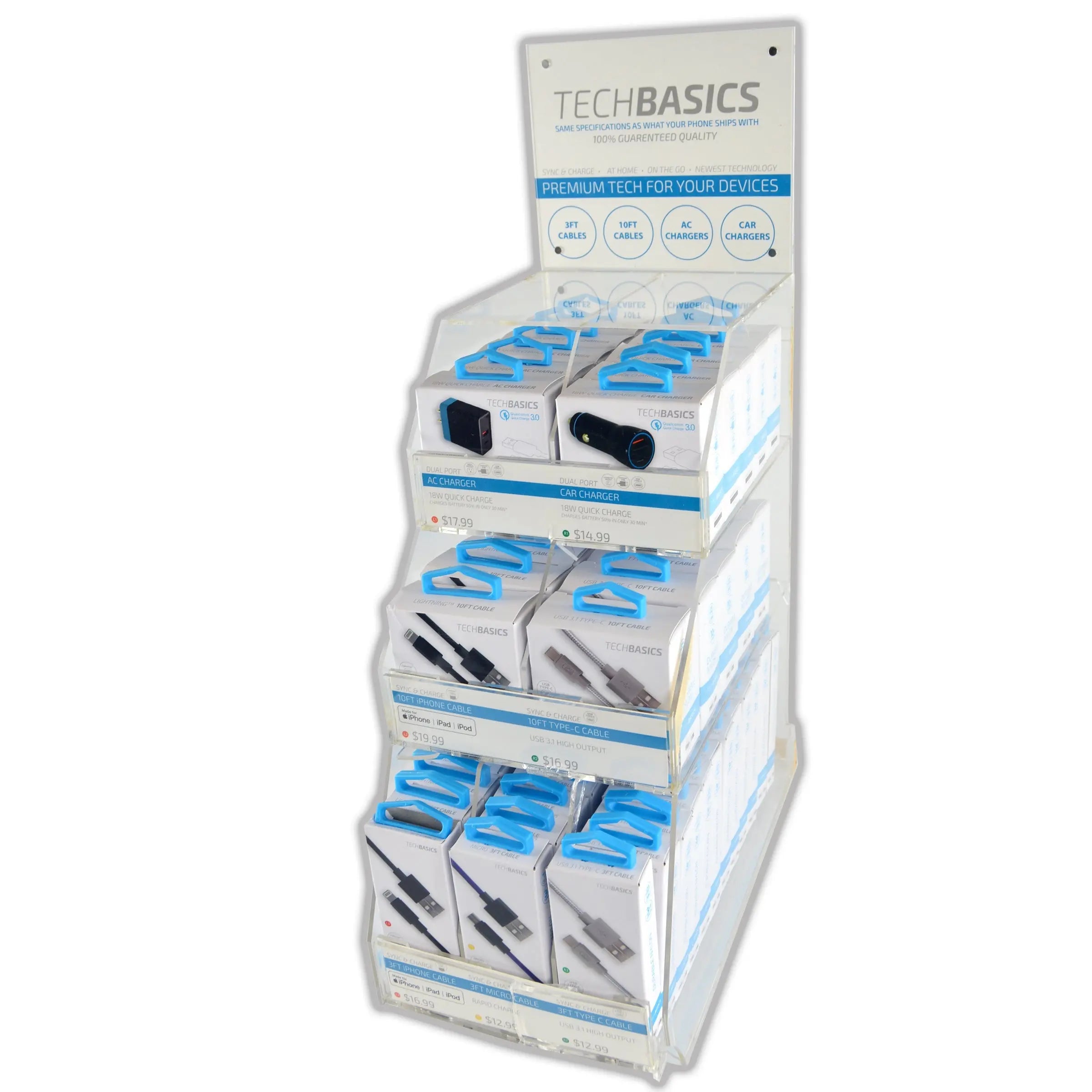 Cell Phone Accessories Tech Basics Kit Assortment - 56 Pieces Per Retail Ready Display 88302 NOVELTY INC