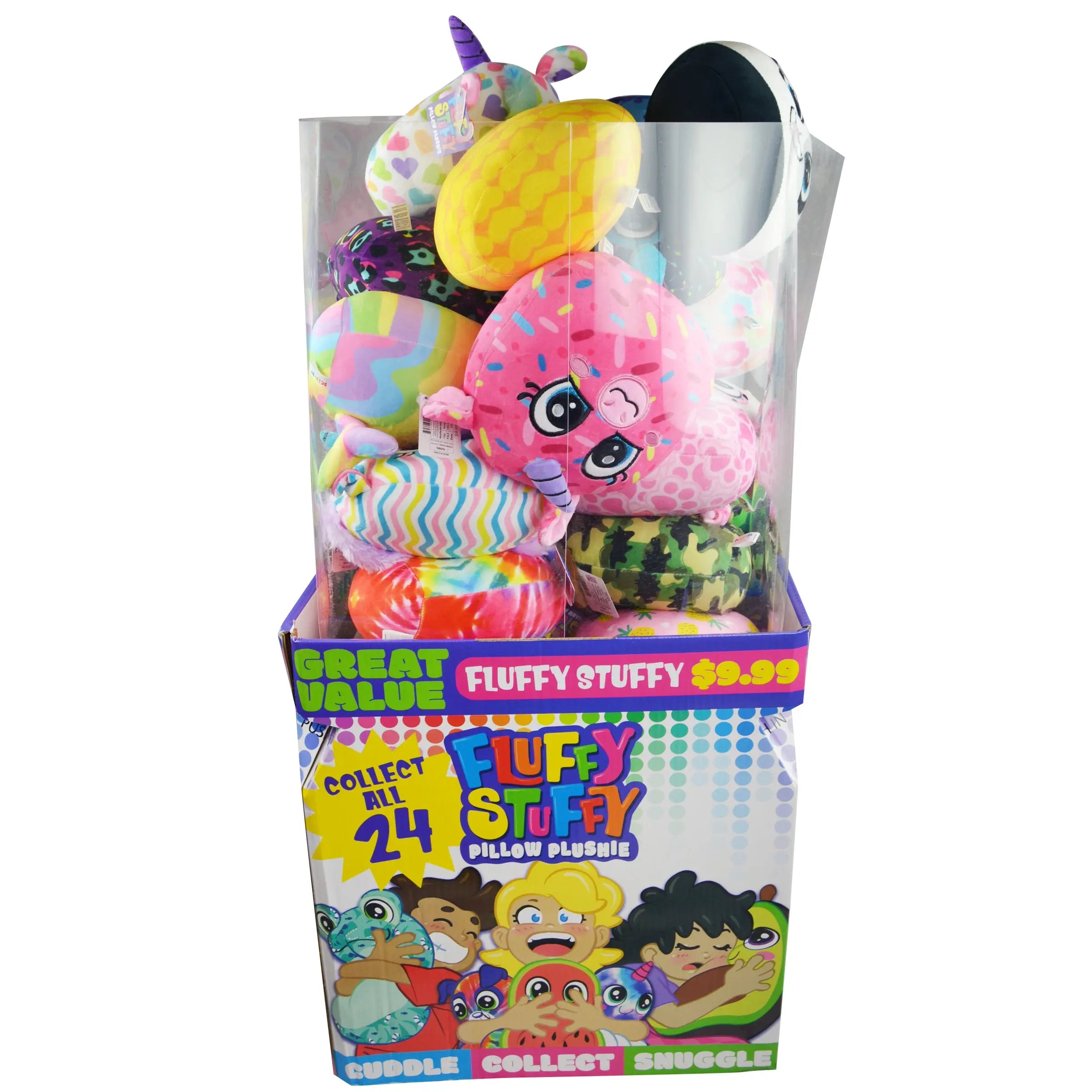 Plush Pillow Fluffy Stuffy Assortment Floor Display - 24 Pieces Per Retail Ready Display 88375 KIPP BROTHERS