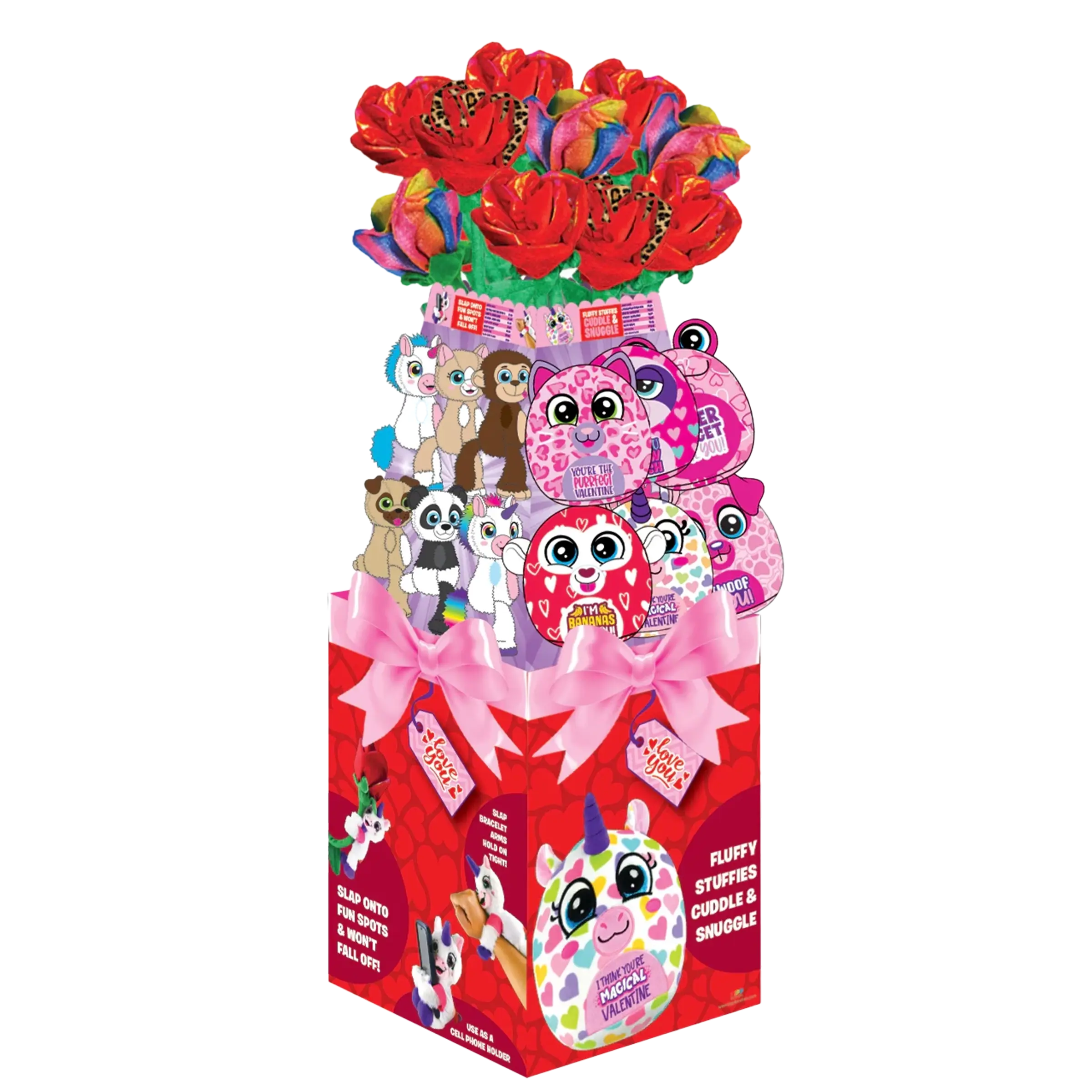 Valentine's Day Plush Rose Assortment Floor Display - 50 Pieces Per Retail Ready Display 88429 KIPP BROTHERS