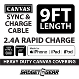 Charging Cable Canvas Assortment 9FT - 6 Pieces Per Retail Ready Display 88435
