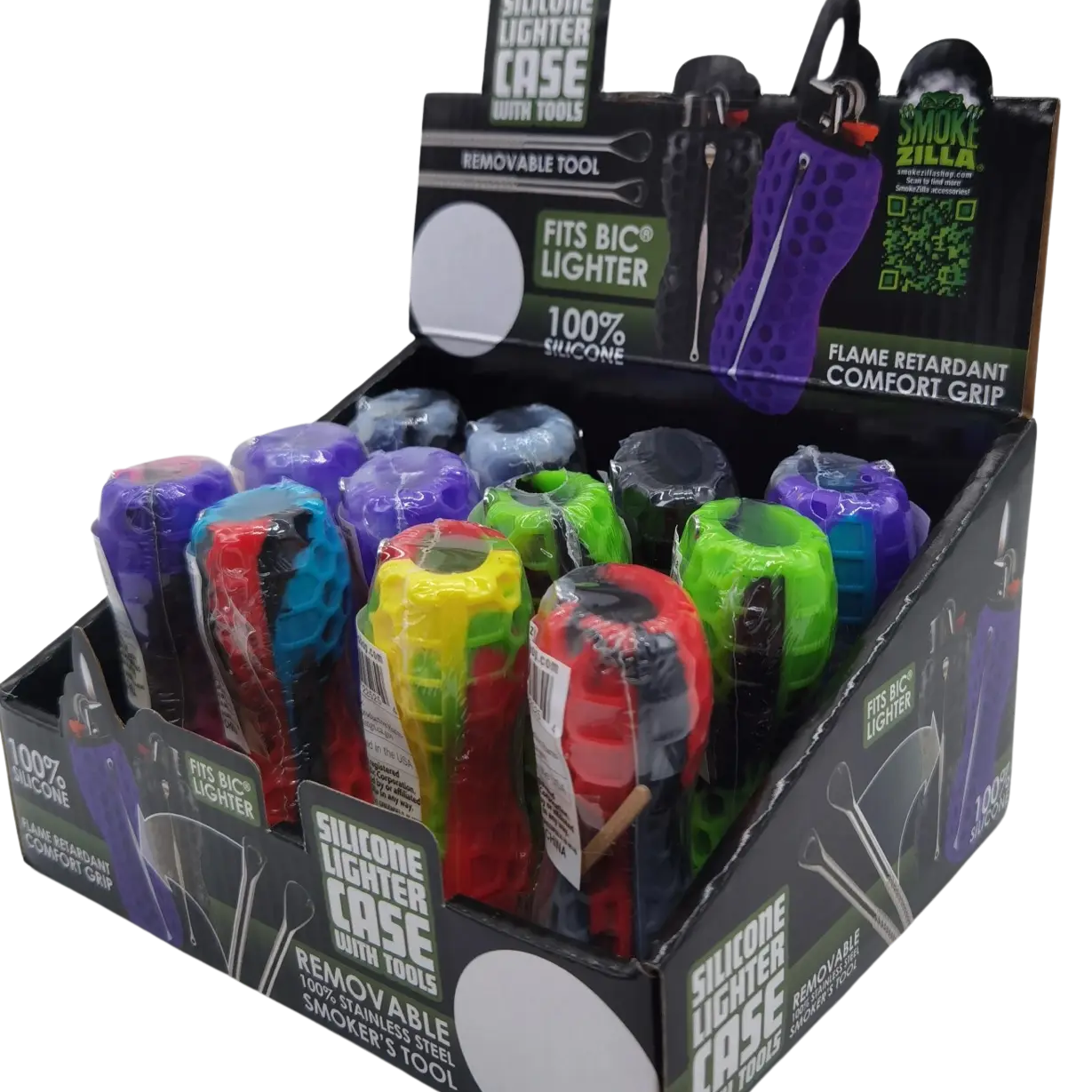 Silicone Lighter Case with Tools - 12 Pieces Per Retail Ready Display 22525 SMOKEZILLA