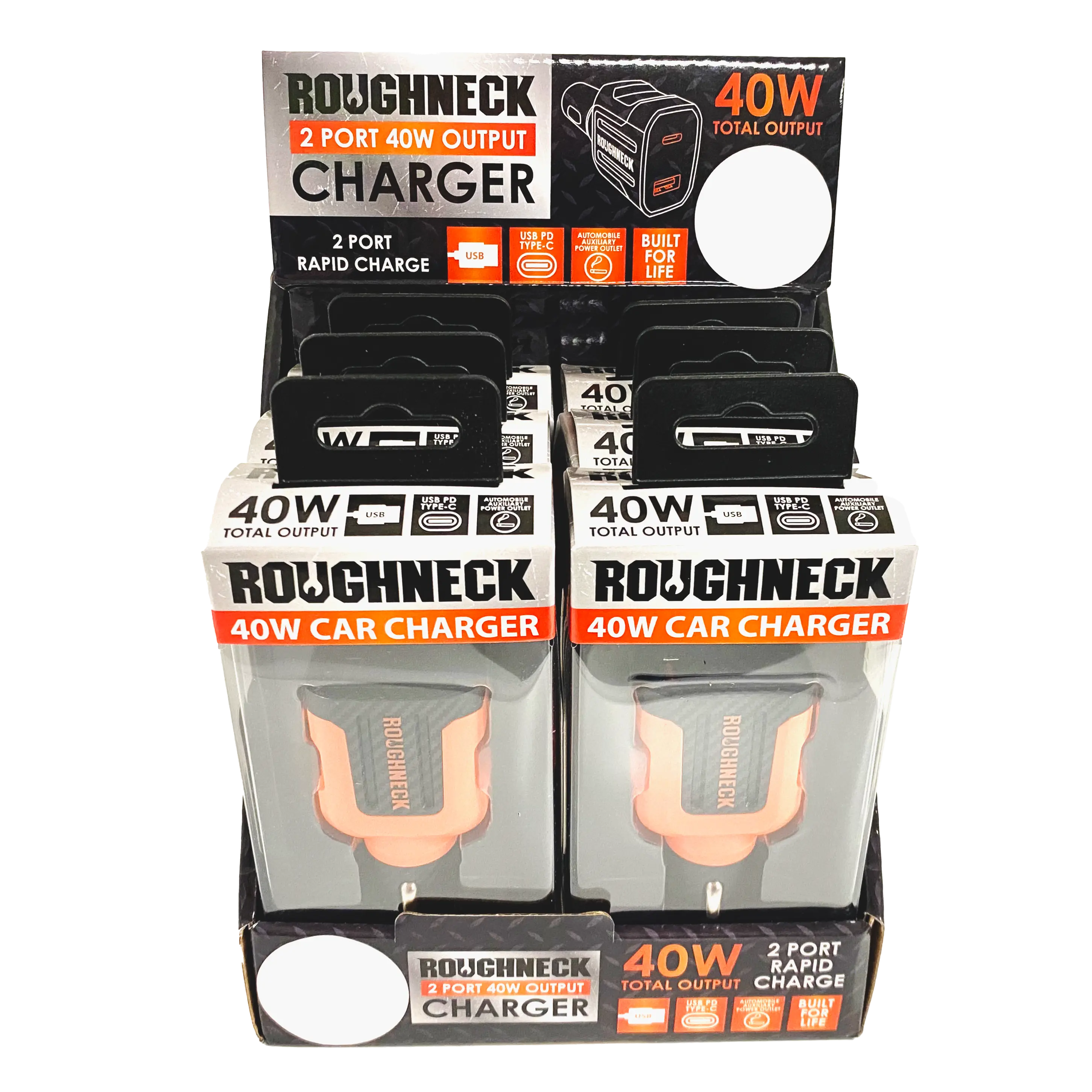 Car Charger Dual Port USB / USB-C 40 Watts - 6 Pieces Per Retail Ready Display 23247 ROUGHNECK