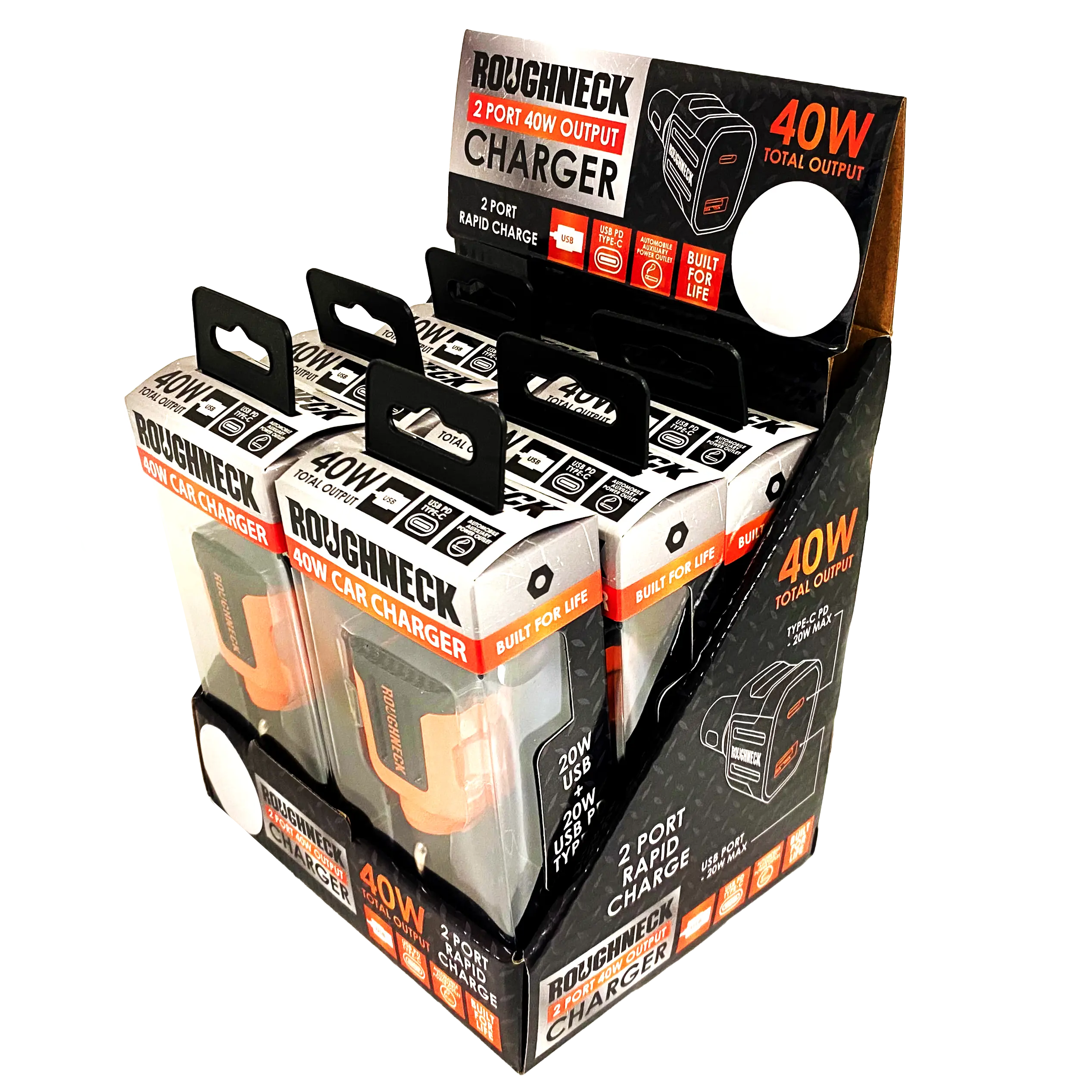 Car Charger Dual Port USB / USB-C 40 Watts - 6 Pieces Per Retail Ready Display 23247 ROUGHNECK