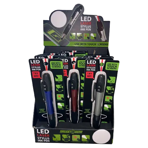 Laser Pointer Stylus with LED Light Pen - 12 Pieces Per Retail Ready Display 21607MN GADGET GEAR