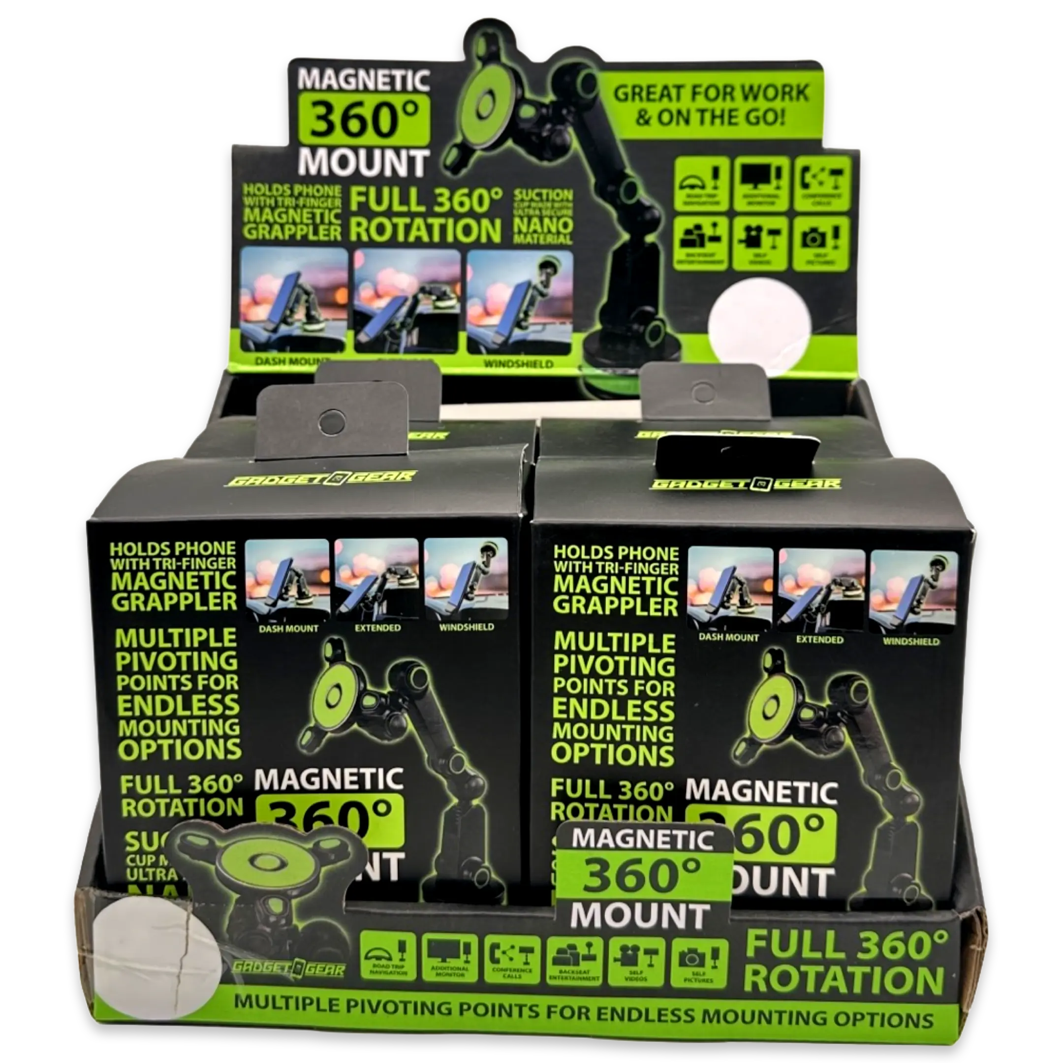 Phone Mount with Magnetic Mount and Suction Cup Base - 4 Pieces Per Retail Ready Display 21953 GADGET GEAR