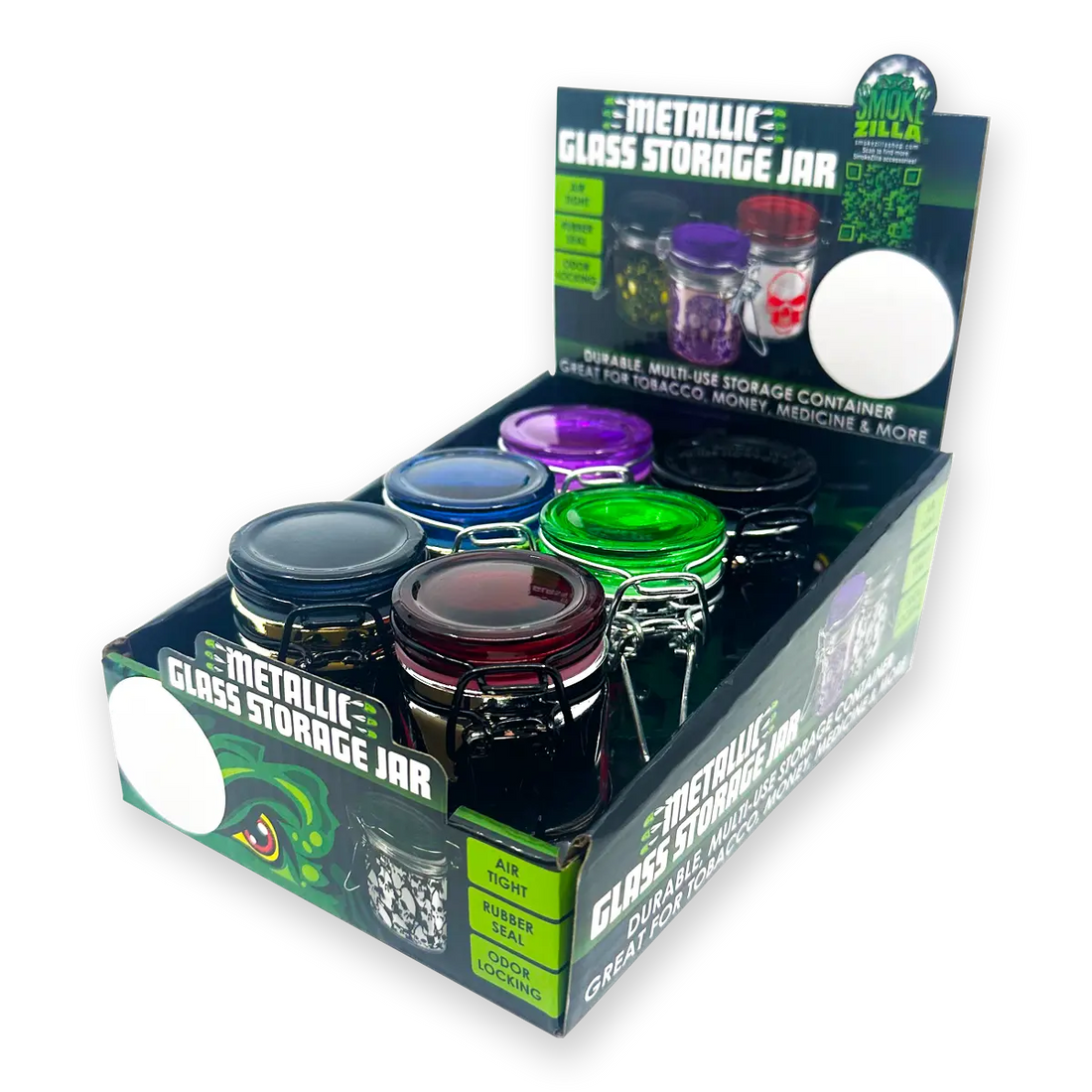 ITEM NUMBER 023533 SMALL GLASS JAR METAL CLASP 6 PIECES PER DISPLAY