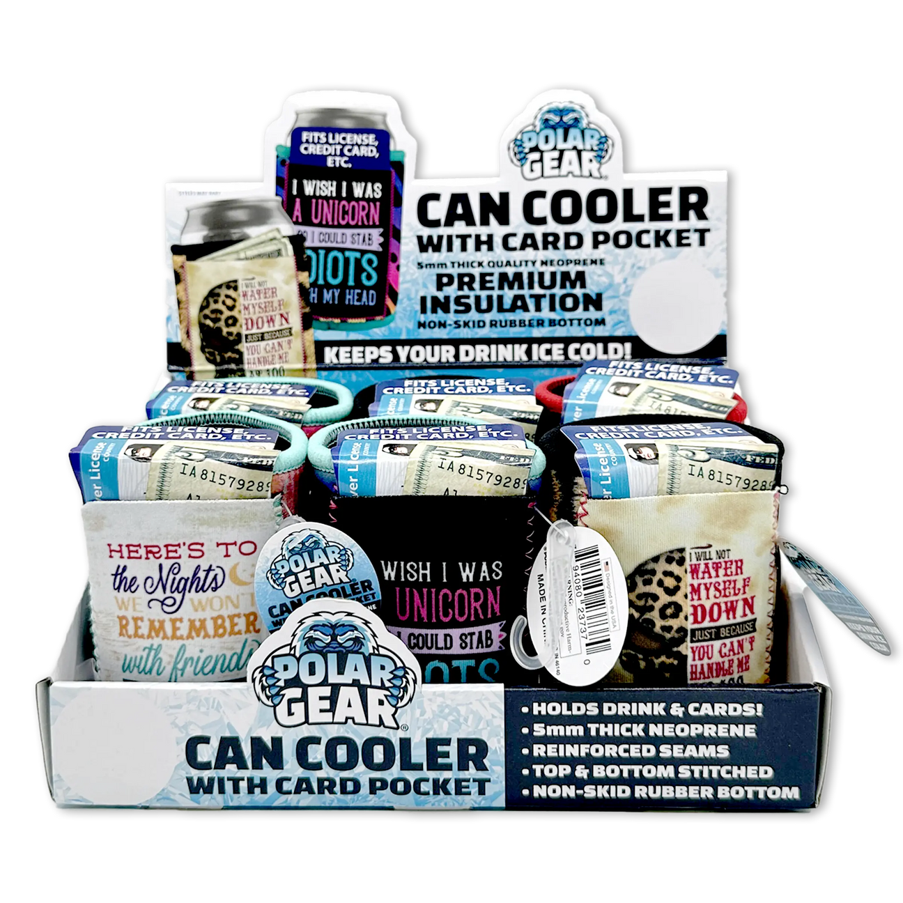 Neoprene Can and Bottle Cooler with Card Pocket 6 Pieces Per Retail
