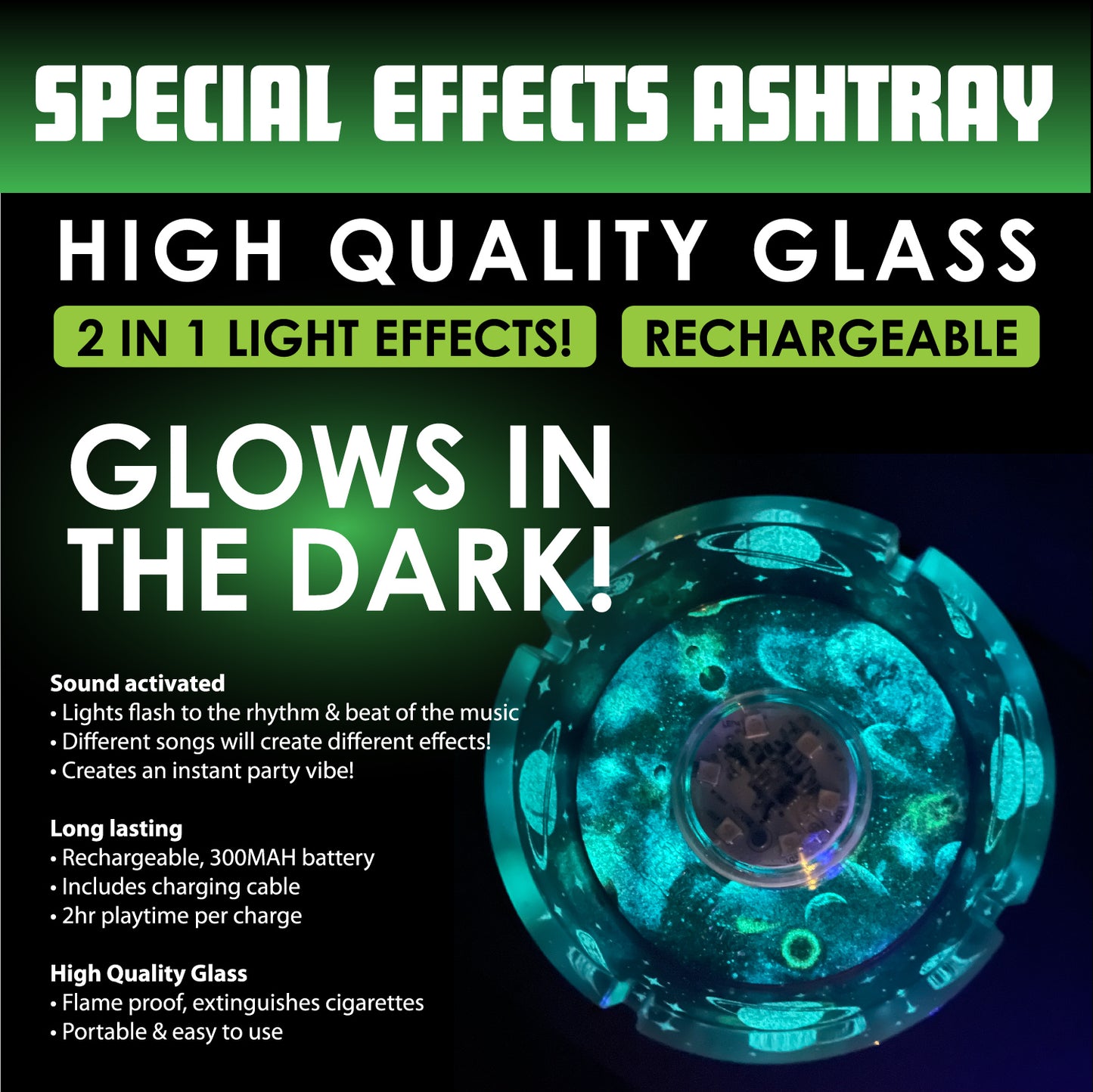 ITEM NUMBER 023744 SPECIAL EFFECTS GLASS ASHTRAY 6 PIECES PER DISPLAY